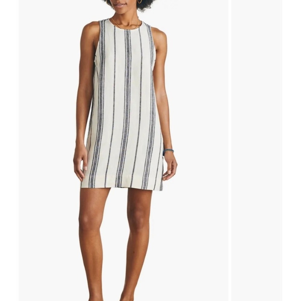 Faherty Carini Dress Santa Cruz Stripe Blue White Mini Linen Womens XXS NWT